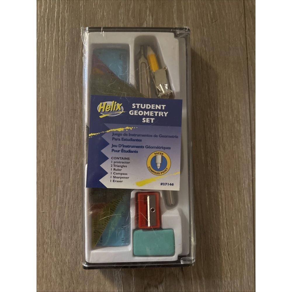 Student Geometry Set. Helix #27146, 7 Piece Set with‎ Case NOS
